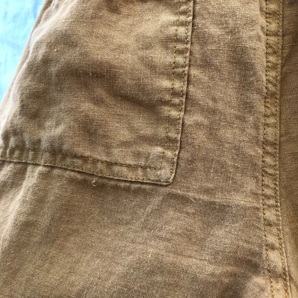 C&C California Linen Pants Tan Camel Rope Belt Straight Leg Elastic Waist Small